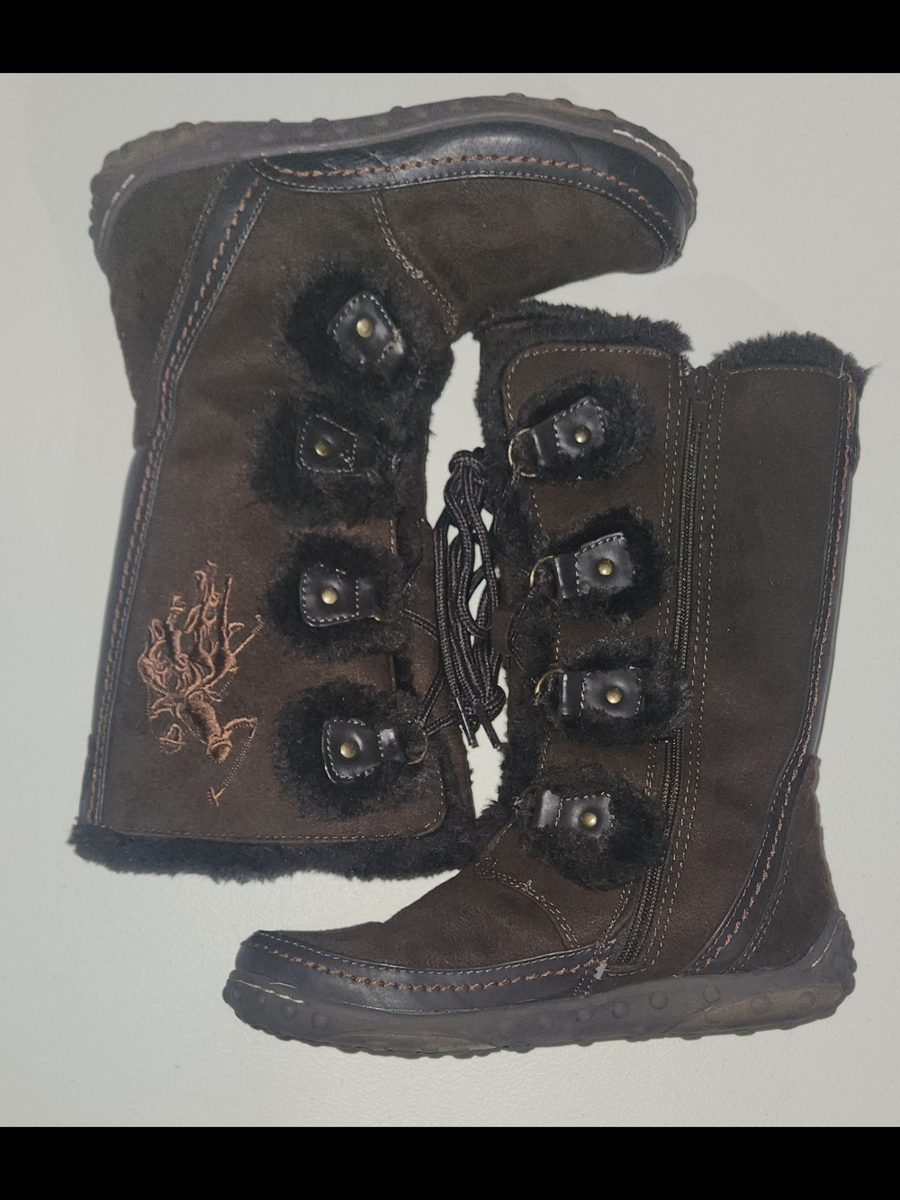 Big Kids Brown Faux-Fur Lace-Up Winter Boots Size 5.5